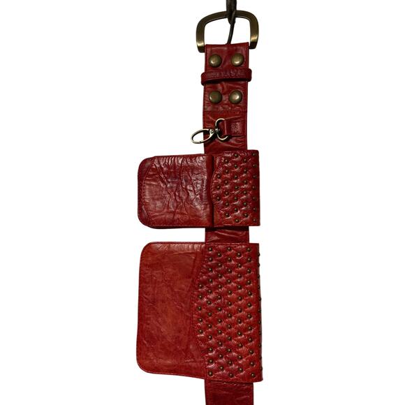 [Modern] Wild Card Red Leather Festival Belt w/ Pockets -  Size M 34”-39” - Picture 1 of 6